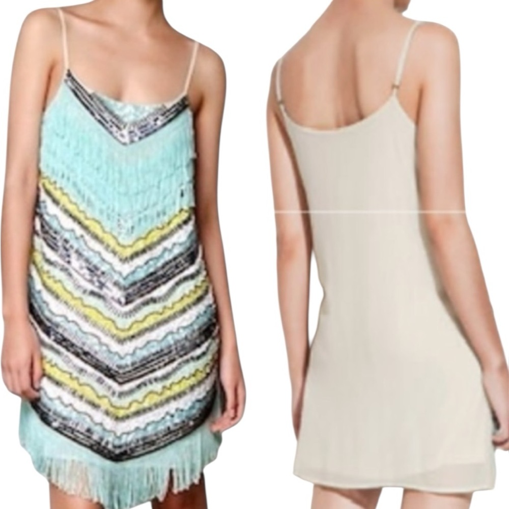 New Zara VIRAL Mini Party Dress  Embellished Fringe Beads Sequins Embroidery
